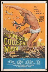 8f041 AMAZING COLOSSAL MAN 1sh 1957 AIP, Bert I. Gordon, art of the giant monster by Albert Kallis!