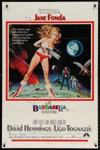 8f077 BARBARELLA 1sh 1968 sexiest sci-fi art of Jane Fonda by Robert McGinnis, Roger Vadim!