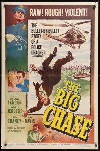8f103 BIG CHASE 1sh 1954 art of Glenn Langan falling from helicopter, plus crazed Lon Chaney Jr!