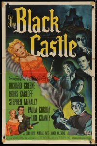 8f111 BLACK CASTLE 1sh 1952 Boris Karloff, Lon Chaney Jr., horror crawls in the catacombs!