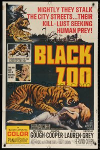 8f120 BLACK ZOO 1sh 1963 great Reynold Brown art of fang & claw killers stalking human prey!