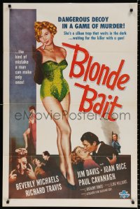 8f125 BLONDE BAIT 1sh R1950s full-length sexy smoking bad girl Beverly Michaels is a silken trap!