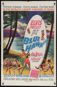 8f128 BLUE HAWAII 1sh 1961 Elvis Presley plays a ukulele for sexy ladies on the beach!