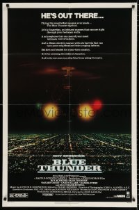 8f129 BLUE THUNDER 1sh 1983 Roy Scheider, Warren Oates, cool helicopter over city image!
