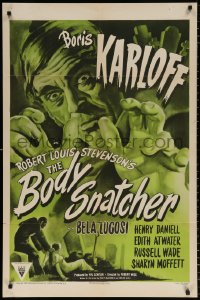 8f133 BODY SNATCHER 1sh R1952 art of Boris Karloff close up & robbing body from graveyard!