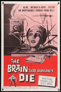 8f142 BRAIN THAT WOULDN'T DIE 1sh 1962 alive w/o a body, great horror art of Leith by Reynold Brown