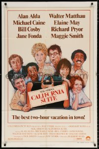 8f161 CALIFORNIA SUITE style B 1sh 1978 Alan Alda, Michael Caine, Fonda, all-star cast Drew art!