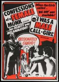 8f233 CONFESSIONS OF A FEMALE MONK/I WAS A MALE CALL GIRL Canadian 1sh 1970s completely different sexy images, Le Moine, passionately candid!
