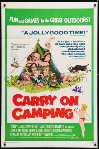 8f176 CARRY ON CAMPING 1sh 1971 Sidney James, English nudist sex, wacky outdoors artwork!