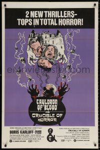 8f189 CAULDRON OF BLOOD/CRUCIBLE OF HORROR 1sh 1970 tops in total horror, wild artwork!