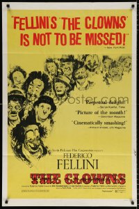 8f221 CLOWNS 1sh 1971 Federico Fellini's I Clowns, wonderful artwork of many circus clowns!