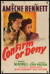 8f236 CONFIRM OR DENY 1sh 1941 Don Ameche on phone & operator Joan Bennett, early Sam Fuller!