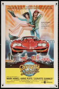8f242 CORVETTE SUMMER 1sh 1978 art of Mark Hamill & sexy Annie Potts on custom Corvette!