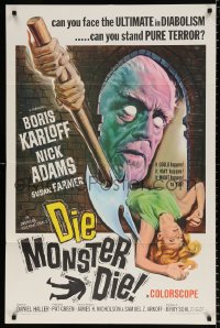 8f307 DIE, MONSTER, DIE 1sh 1965 AIP, cool artwork of Boris Karloff, the ultimate in diabolism!