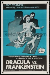8f329 DRACULA VS. FRANKENSTEIN 1sh 1972 yesterday cold and dead, today hot and bothered, sexy art!
