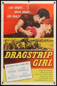 8f331 DRAGSTRIP GIRL 1sh 1957 Hollywood's newest teen stars are car crazy, speed crazy & boy crazy!