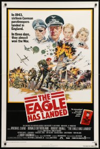 8f337 EAGLE HAS LANDED 1sh 1977 Michael Caine against all white background during World War II!