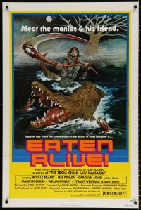 8f338 EATEN ALIVE 1sh 1977 Tobe Hooper, wild horror artwork of madman w/scythe & alligator!