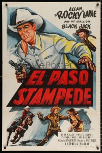 8f342 EL PASO STAMPEDE 1sh 1953 close up art of Rocky Lane with gun & punching bad guy!