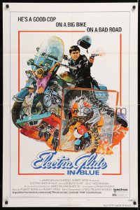8f343 ELECTRA GLIDE IN BLUE style B 1sh 1973 cool art of motorcycle cop Robert Blake by Blossom!