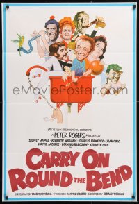 8f181 CARRY ON ROUND THE BEND English 1sh 1971 Sidney James, wacky Renato Fratini art of cast!