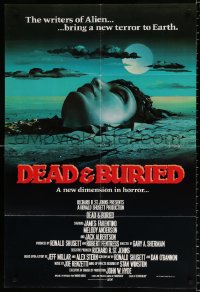 8f278 DEAD & BURIED int'l English 1sh 1981 horror art of person buried up to the neck by Campanile!