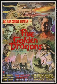 8f388 FIVE GOLDEN DRAGONS English 1sh 1967 cool montage art of Chris Lee, Kinski, Raft & Cummings!