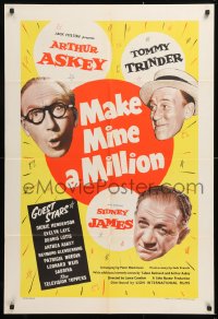 8f625 MAKE MINE A MILLION English 1sh 1959 Lance Comfort, Arthur Askey, Sabrina, English comedy!