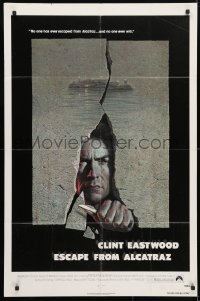 8f357 ESCAPE FROM ALCATRAZ 1sh 1979 cool artwork of Clint Eastwood busting out by Lettick!