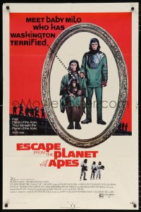 8f358 ESCAPE FROM THE PLANET OF THE APES 1sh 1971 meet Baby Milo who has Washington terrified!