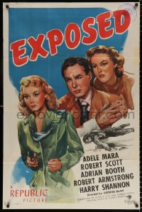 8f369 EXPOSED 1sh 1947 artwork of Adele Mara, Robert Scott, & Adrian Booth