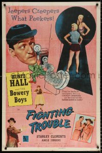 8f379 FIGHTING TROUBLE 1sh 1956 Huntz Hall & the Bowery Boys, jeepers creepers what peekers!