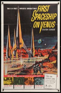 8f385 FIRST SPACESHIP ON VENUS 1sh 1962 Der Schweigende Stern, German sci-fi, cool art!