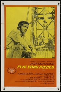 8f387 FIVE EASY PIECES 1sh 1970 cool image of Jack Nicholson, directed by Bob Rafelson!