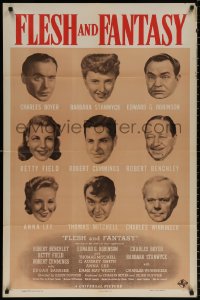 8f391 FLESH & FANTASY style D 1sh 1943 great portraits of Edward G. Robinson, Barbara Stanwyck & 7 others!