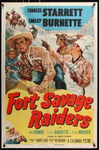 8f402 FORT SAVAGE RAIDERS 1sh 1951 art of Charles Starrett as The Durango Kid + Smiley Burnette!