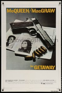 8f426 GETAWAY 1sh 1972 Steve McQueen, McGraw, Sam Peckinpah, cool gun & passports image!