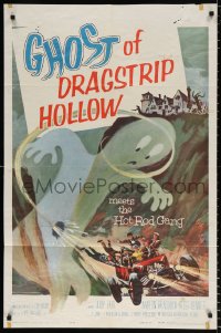 8f429 GHOST OF DRAGSTRIP HOLLOW 1sh 1959 great Hot Rod Gang & giant ghost artwork image!