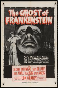 8f430 GHOST OF FRANKENSTEIN military 1sh R1950s huge close up of Lon Chaney Jr. as the monster!