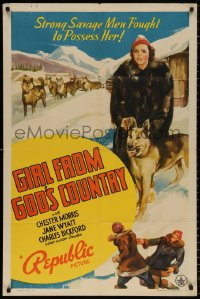 8f435 GIRL FROM GOD'S COUNTRY 1sh 1940 artwork of Jane Wyatt with German Shepherd in Alaska!