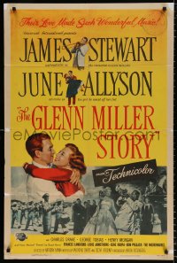 8f439 GLENN MILLER STORY 1sh 1954 James Stewart, June Allyson, Louis Armstrong playing trumpet!
