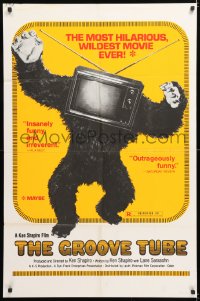 8f458 GROOVE TUBE 1sh 1974 Chevy Chase, like TV's Saturday Night Live, wild image of gorilla w/tv!