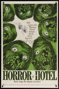 8f483 HORROR HOTEL 1sh 1962 just ring for doom service, close-up zombie horror art by Jack Davis!