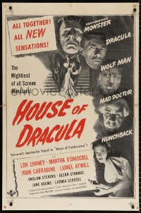 8f488 HOUSE OF DRACULA military 1sh R1960s Wolfman Lon Chaney Jr., Glenn Strange as Frankenstein!