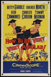 8f493 HOW TO BE VERY, VERY POPULAR 1sh 1955 art of sexy students Betty Grable & Sheree North!