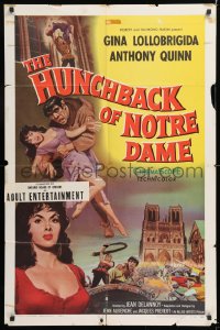 8f497 HUNCHBACK OF NOTRE DAME 1sh 1957 Anthony Quinn as Quasimodo, sexy Gina Lollobrigida!
