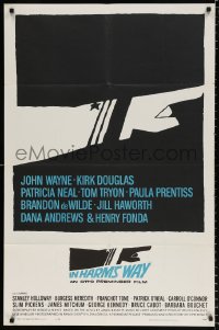8f507 IN HARM'S WAY 1sh 1965 Otto Preminger, classic Saul Bass pointing hand artwork!