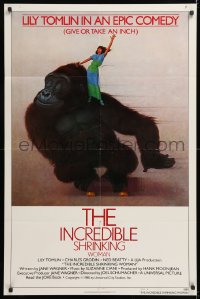 8f509 INCREDIBLE SHRINKING WOMAN style B int'l 1sh 1981 Lettick art of Lily Tomlin, gorilla on skateboard!