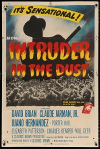 8f516 INTRUDER IN THE DUST 1sh 1949 William Faulkner, silhouette of man with rifle over huge crowd!