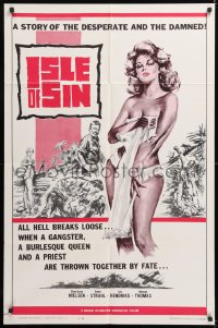 8f522 ISLE OF SIN 1sh 1962 half-clad sexy castaway, the desperate and the damned!